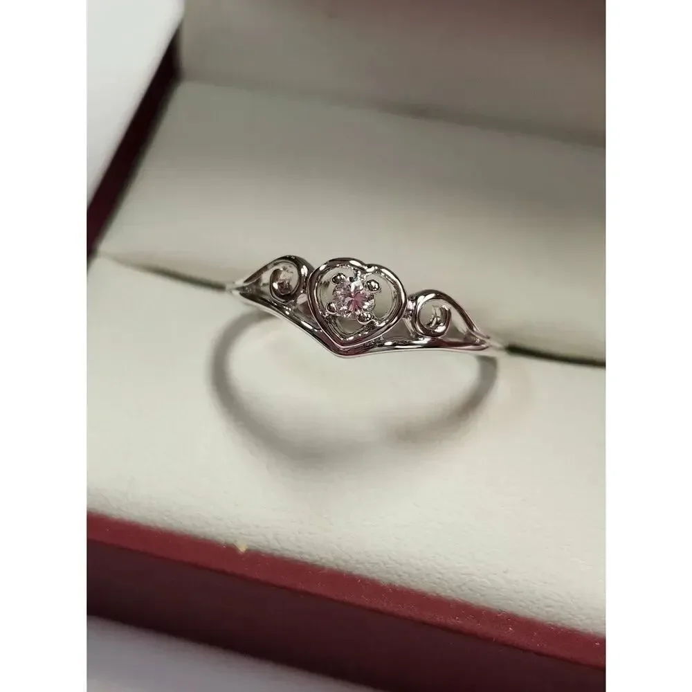Silver Tone Heart Ring with Center Crystal Stone - Size 10.25